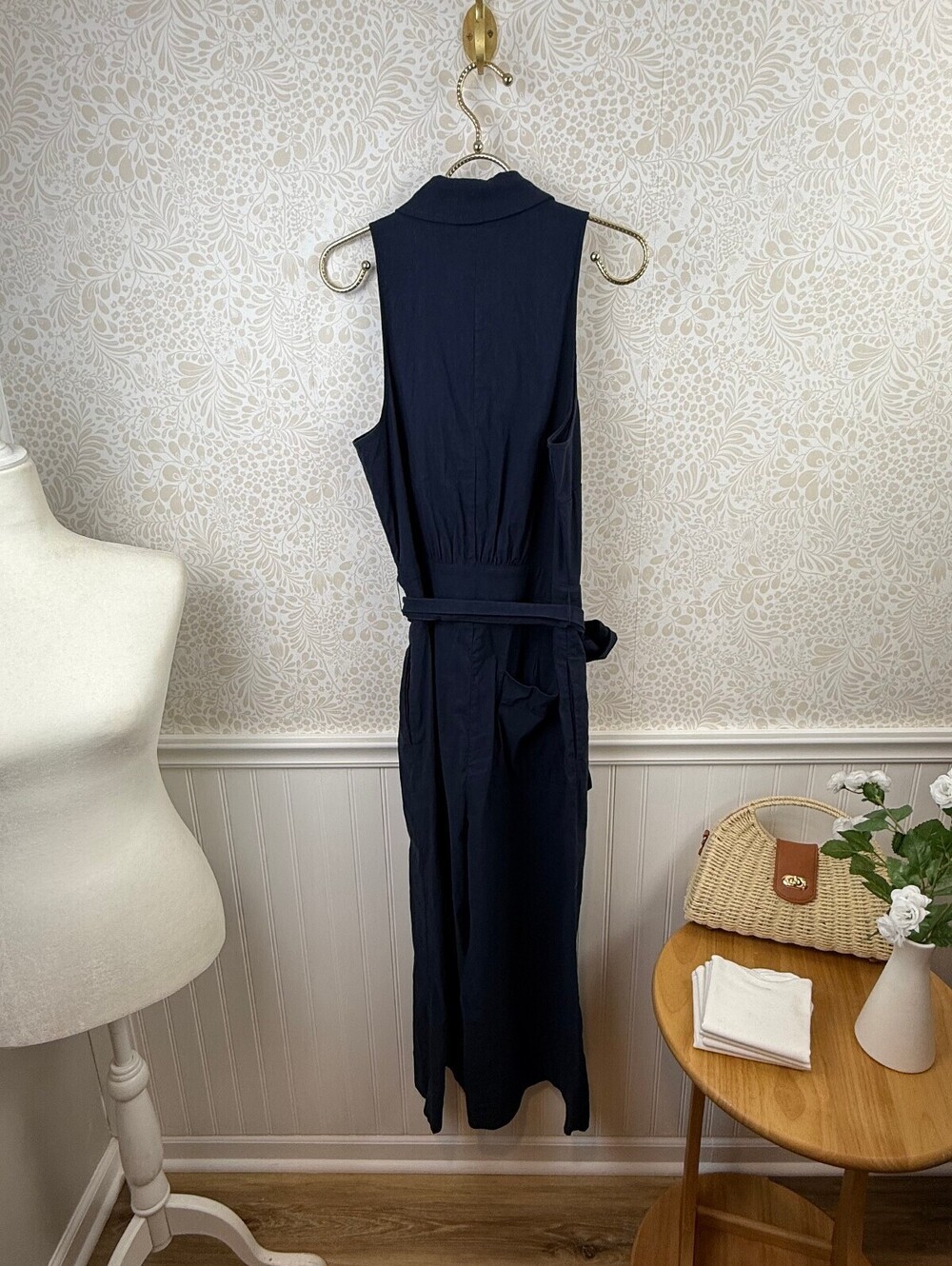 Maeve by Anthropologie Navy Halter Button-Front Sleeveless Jumpsuit - Size - 12 - Picture 8 of 11